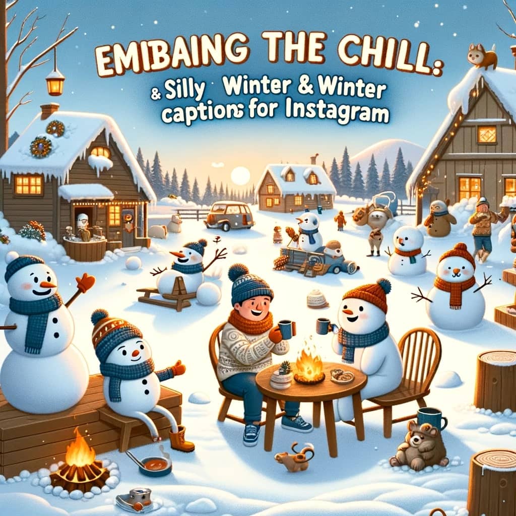 lighthearted and engaging visual for 'Embracing the Chill Winter Puns & Silly Winter Captions For Instagram'. The image should feature a cozy winte